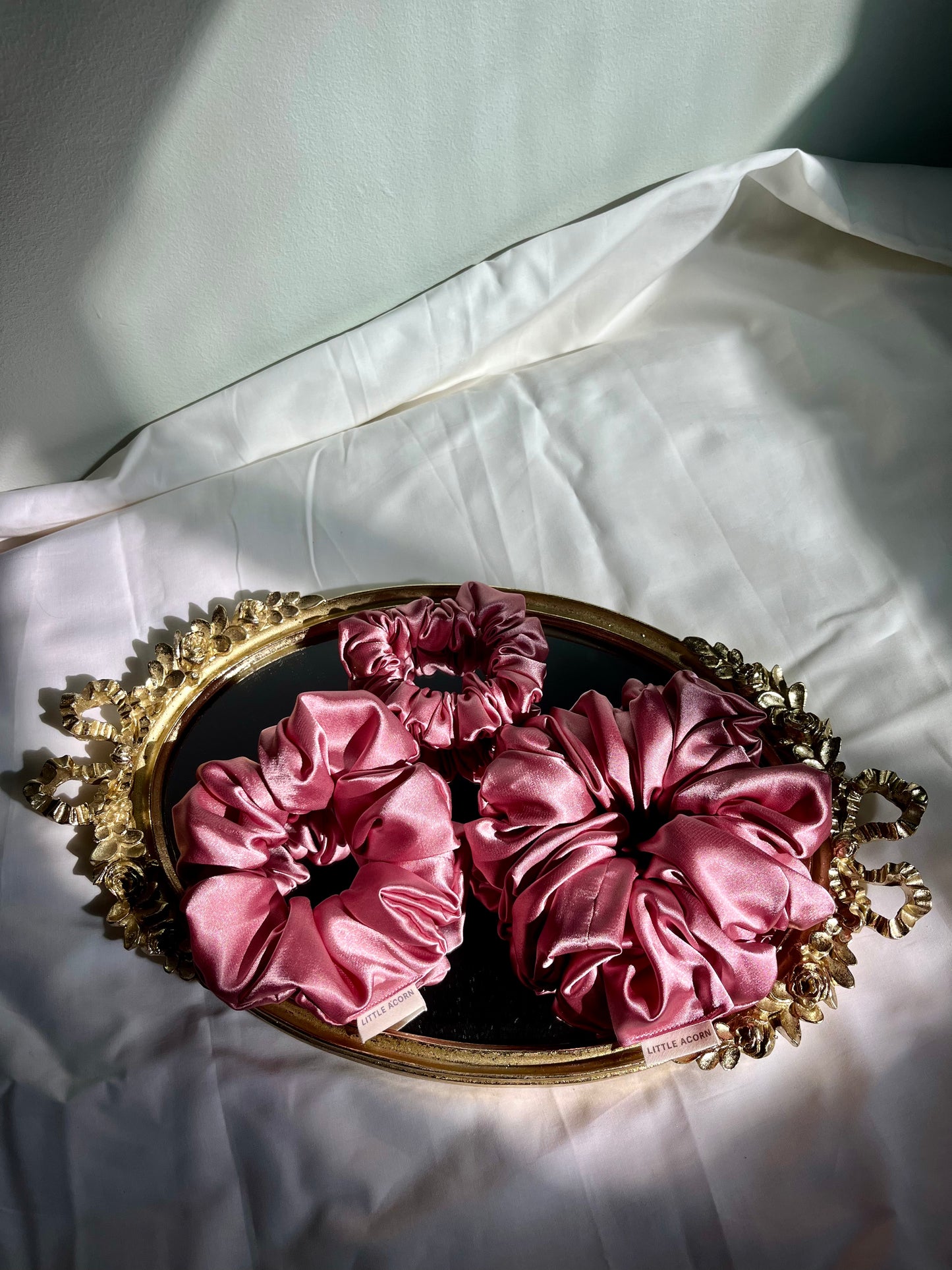 Rose satin scrunchie