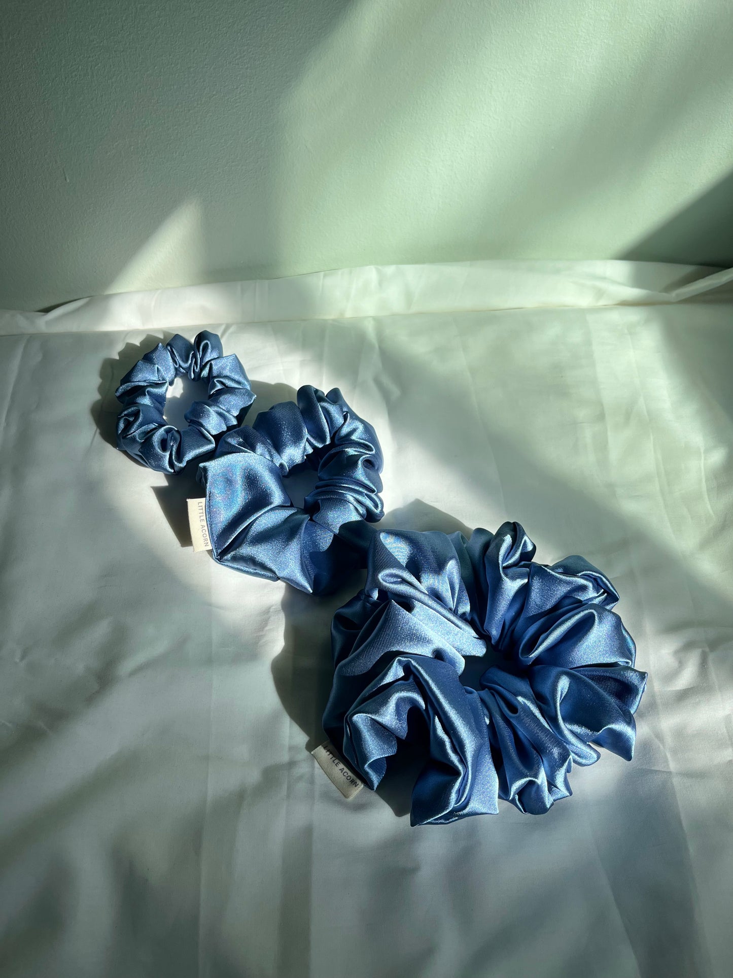 Light blue satin scrunchie