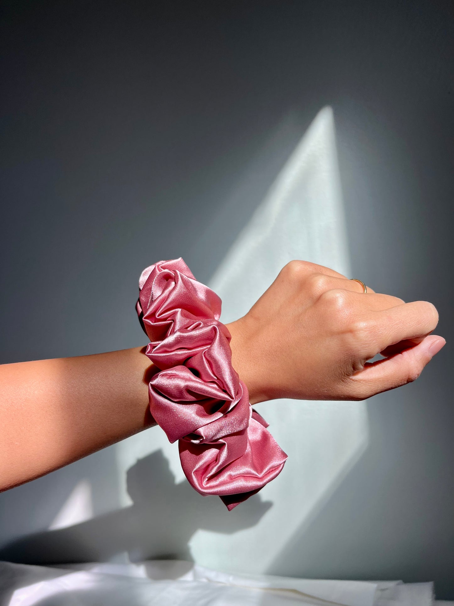 Rose satin scrunchie