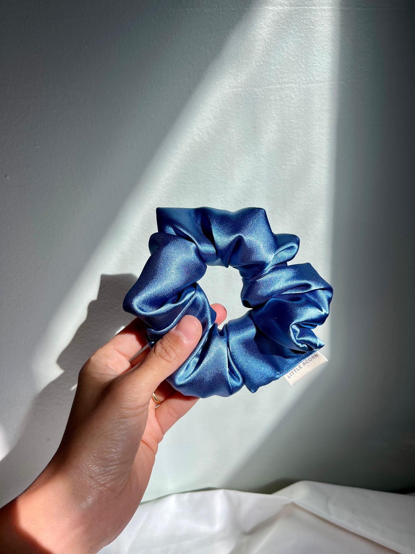 Light blue satin scrunchie