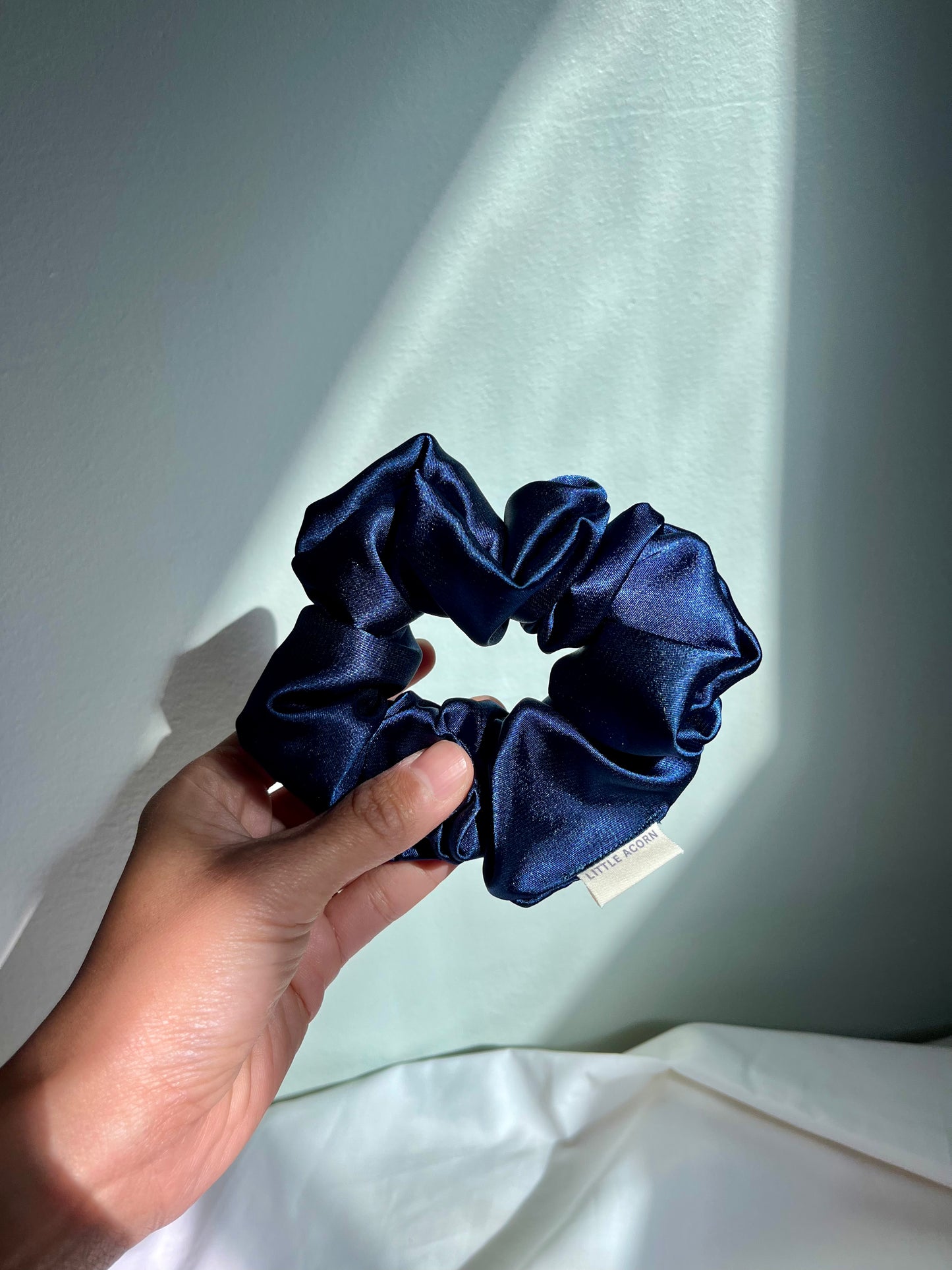 Navy satin scrunchie
