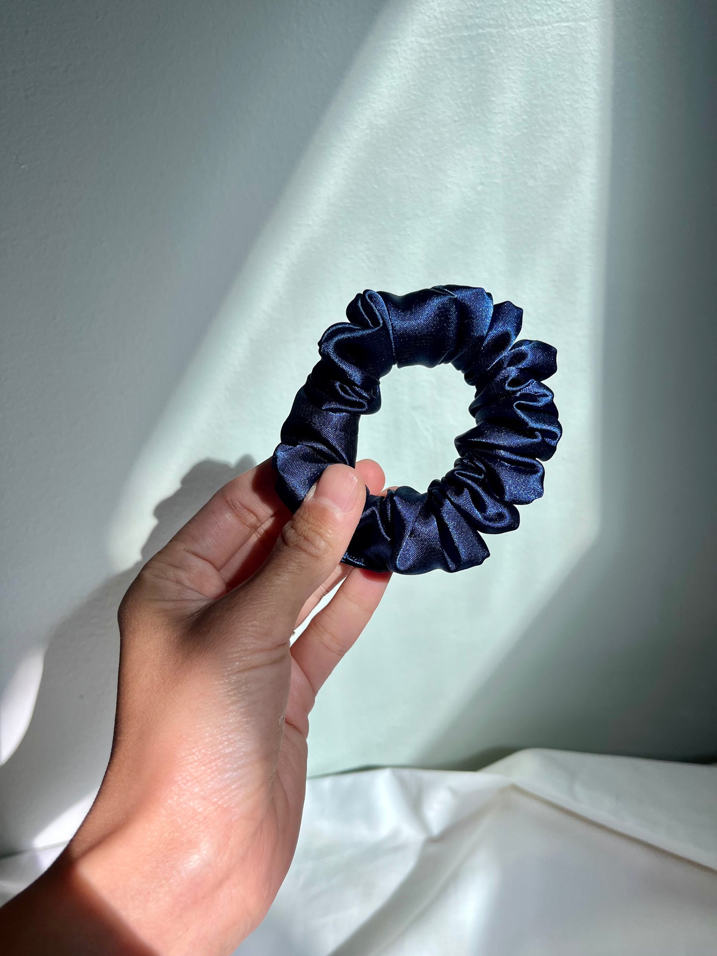 Navy satin scrunchie