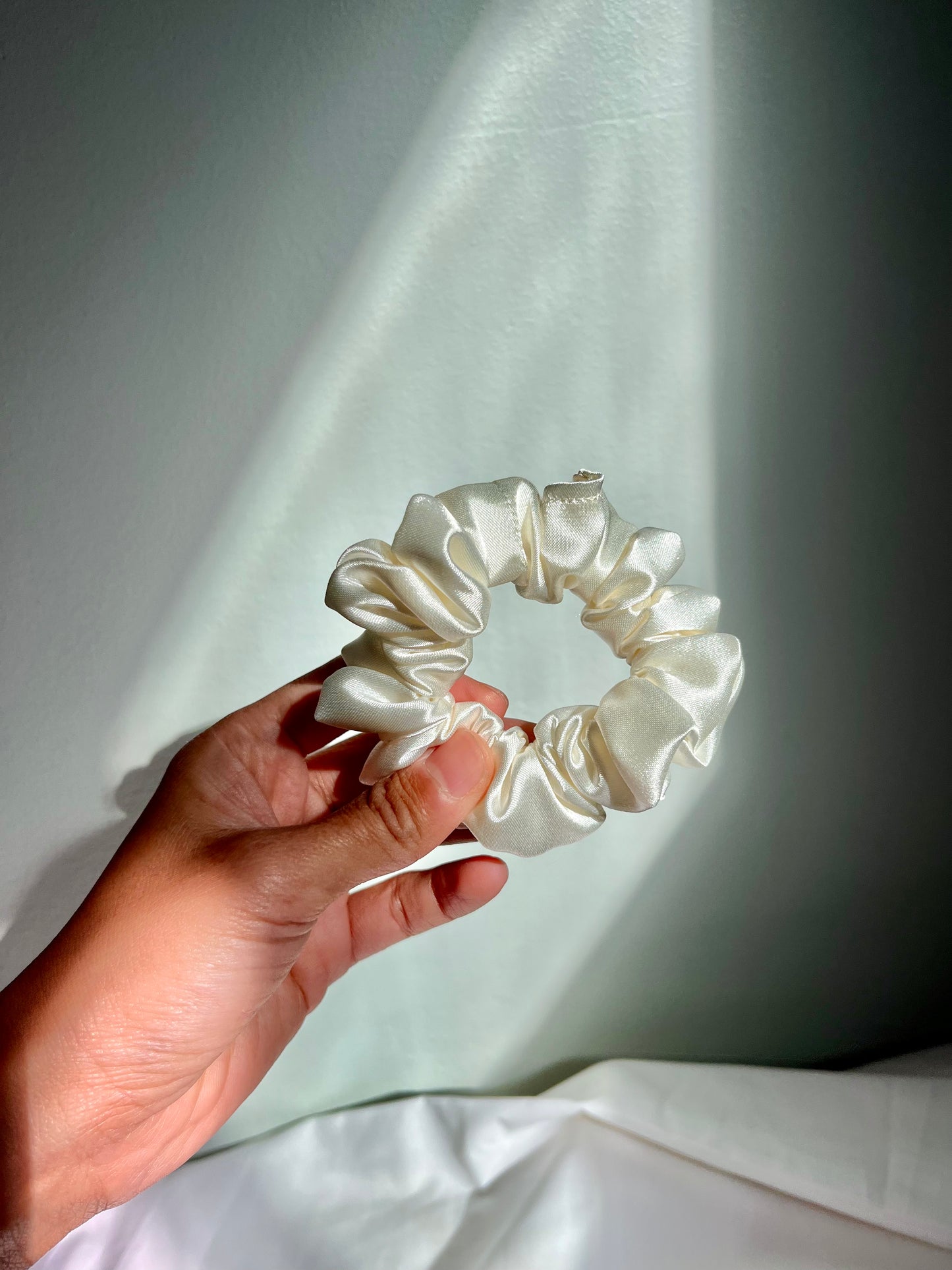 Ivory satin scrunchie