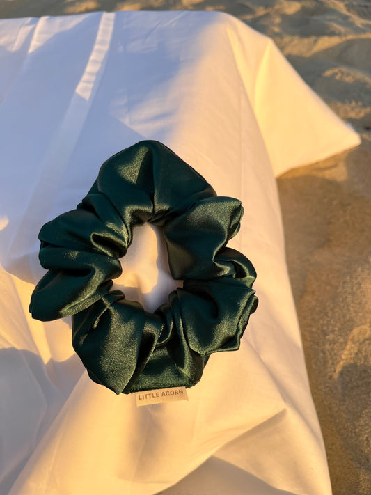 Hunter green satin scrunchie