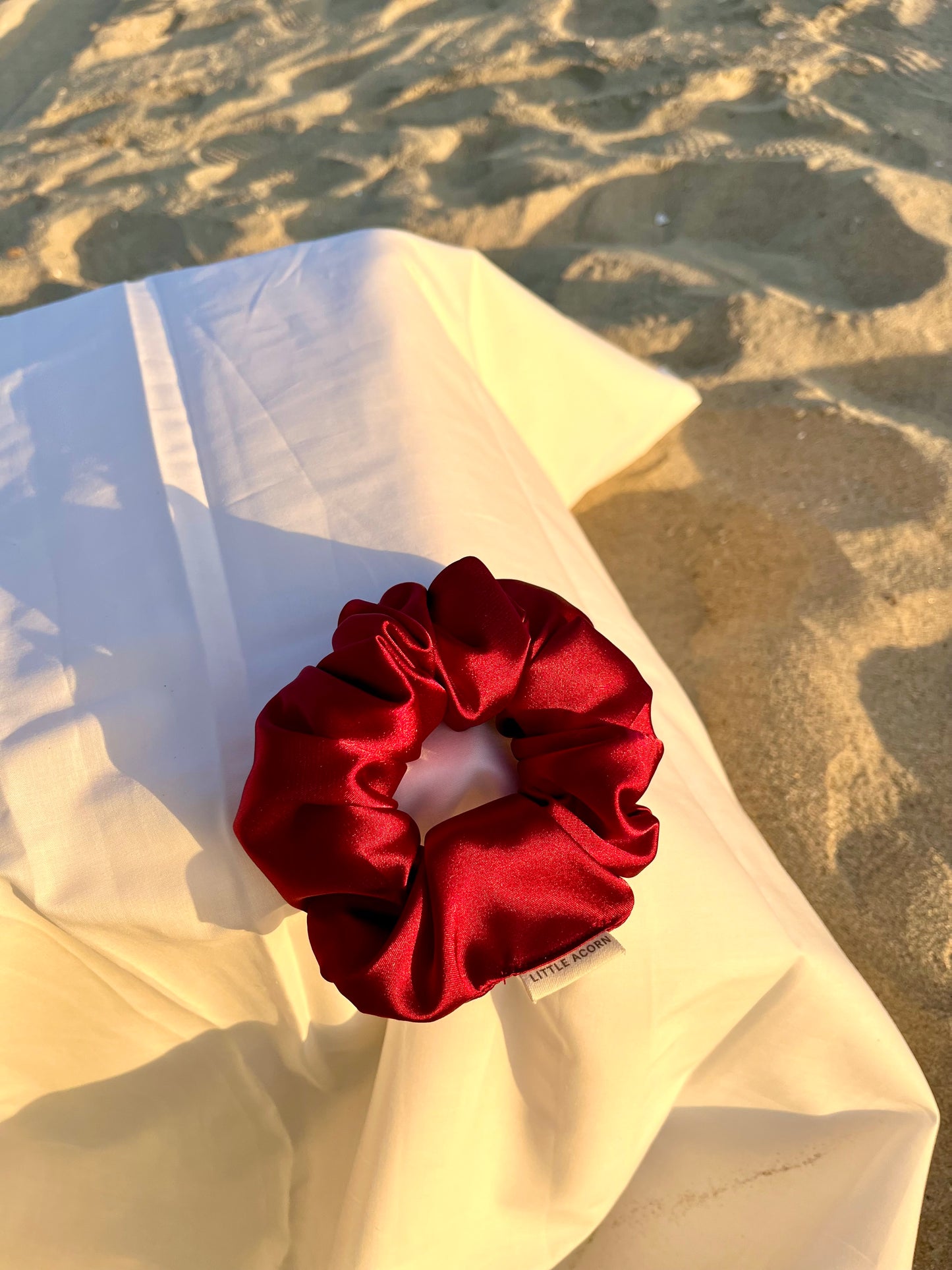 Burgundy satin scrunchie