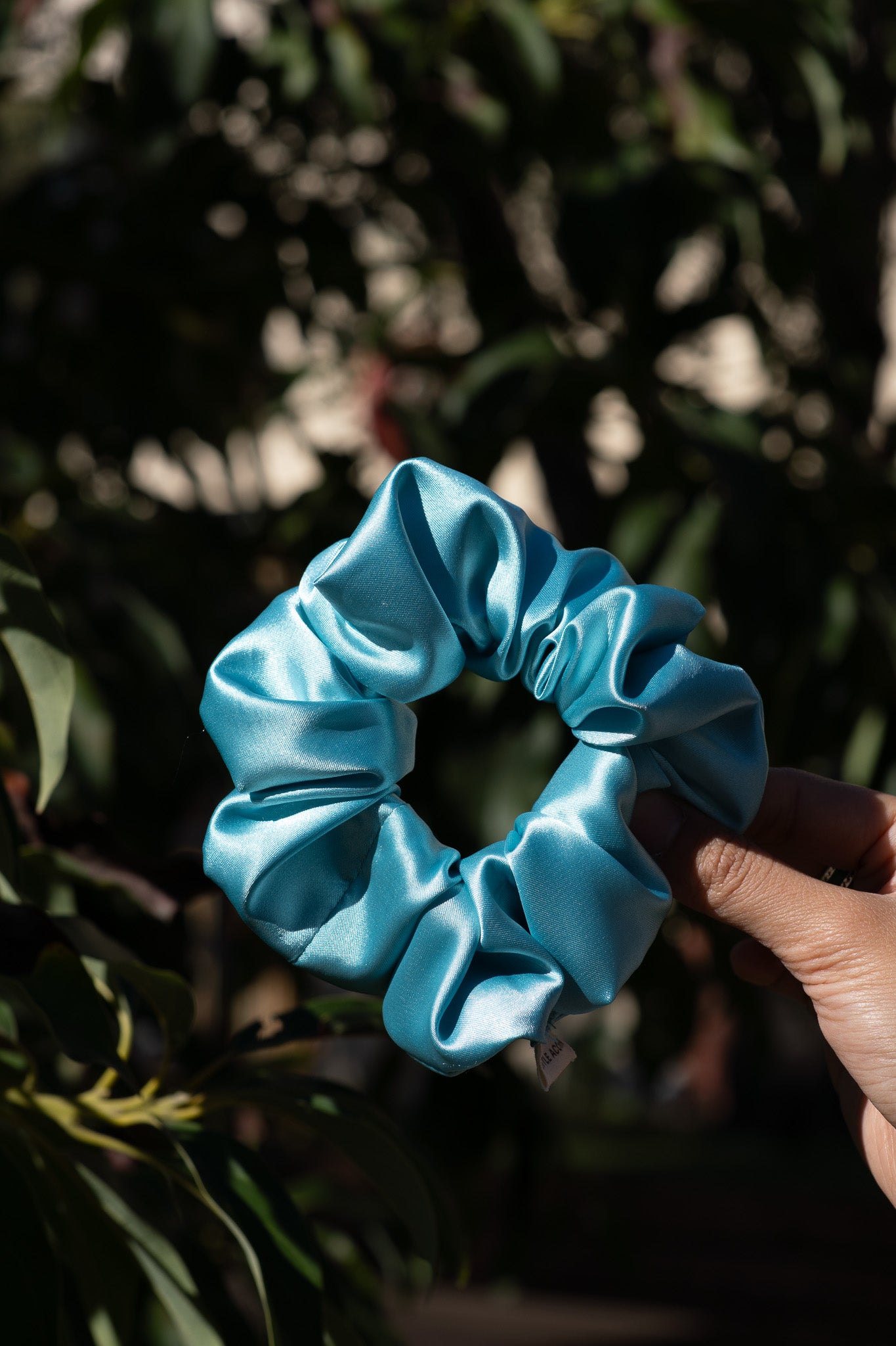 Ocean blue satin scrunchie