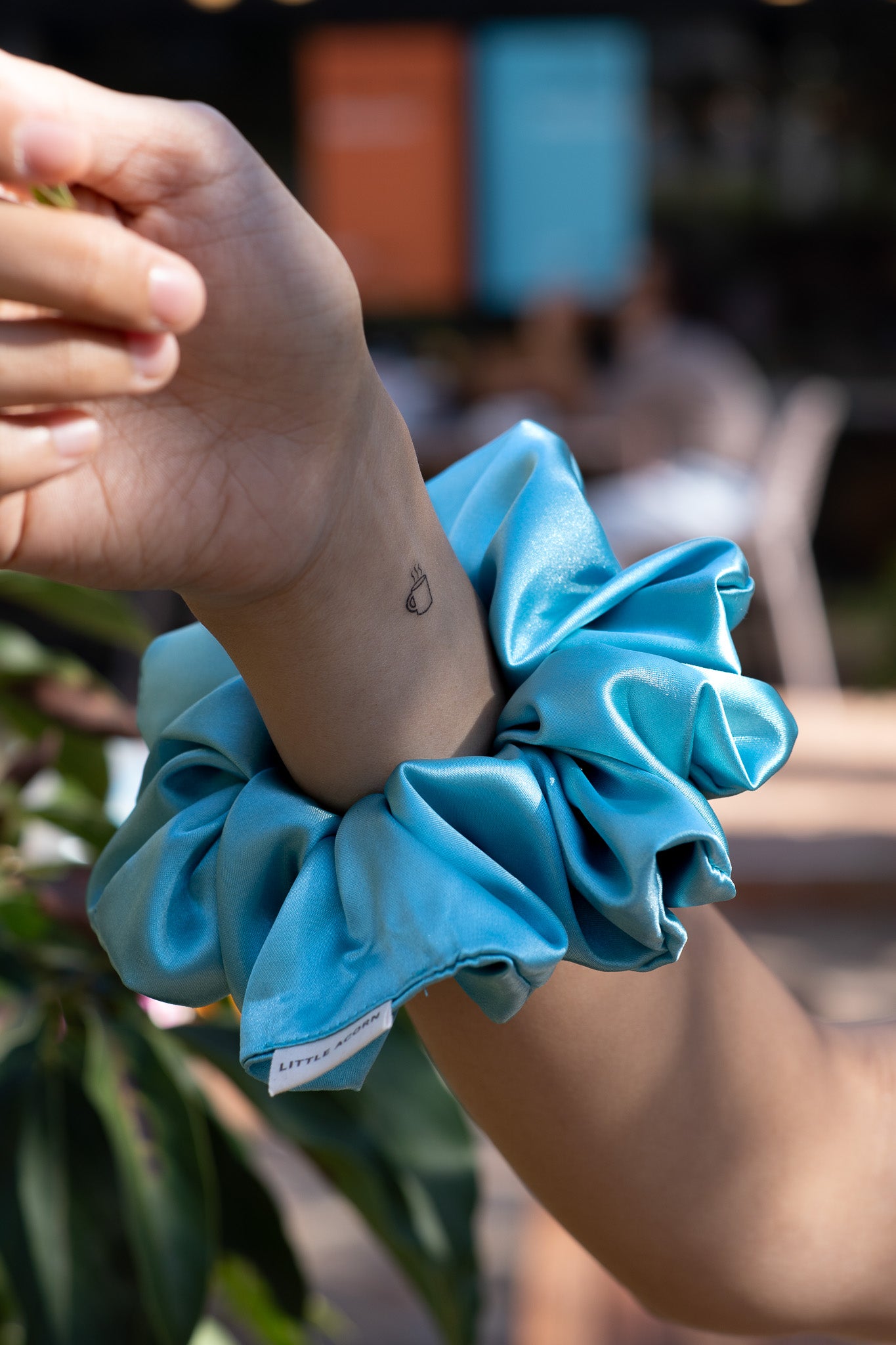 Ocean blue satin scrunchie