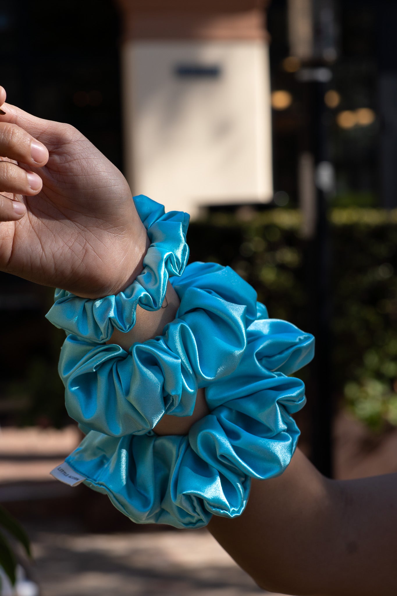 Ocean blue satin scrunchie