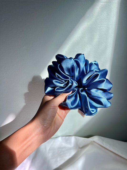 light blue satin scrunchie