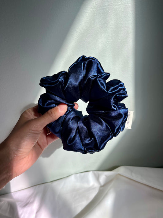 Navy satin scrunchie